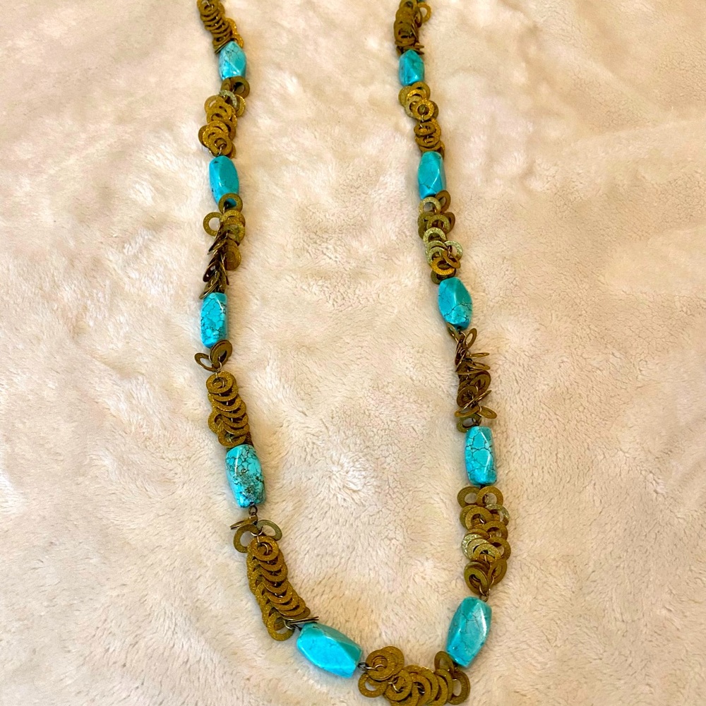Vintage brass and turquoise necklace